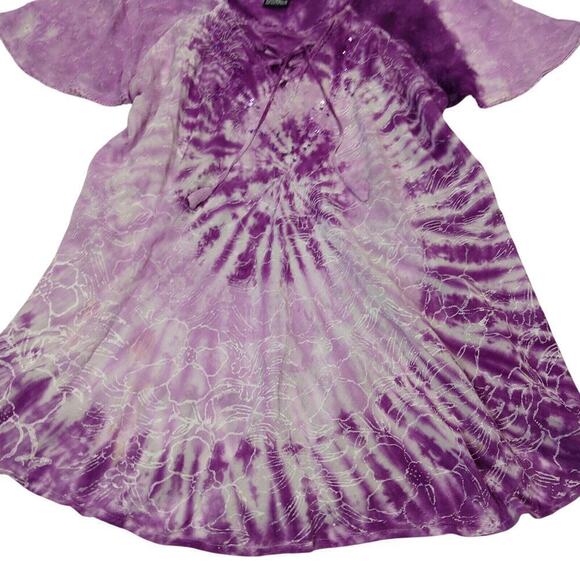 Vintage Lace Up Tunic Top One Size Whimsygoth Whimsical Purple Flutter Sleeve - Picture 4 of 9